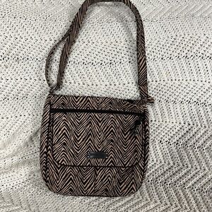 Vera Bradley zebra / animal print mailman crossbody bag black brown double zip